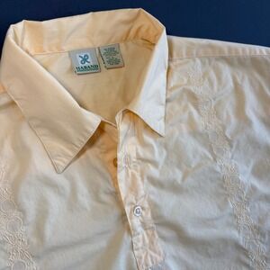 Men's Vintage Haband Guayabera Shirt | Size L | Yellow‎ Short Sleeve Embroidered